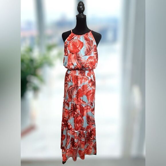 VICI MAISON TARA Tropical Halter Tiered Max Dress Size 16 - Picture 3 of 15